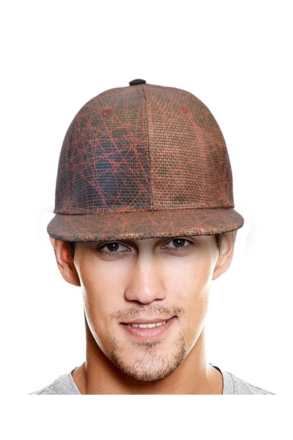 Mens Baseball Cap Hat Red Line Crossing Pattern Printed Flat Bill Buckle