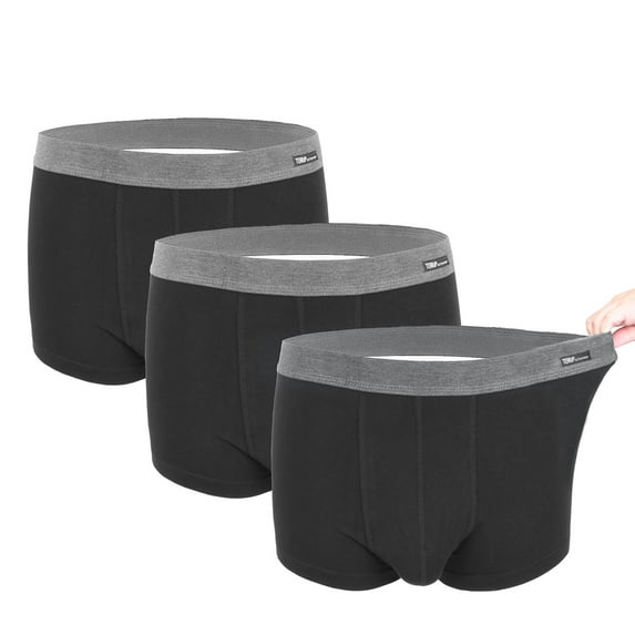 Terra Mens Boxer Briefs, Elastic Waistband, Solid New Classic Fit, Black/Gray, 3 Pack