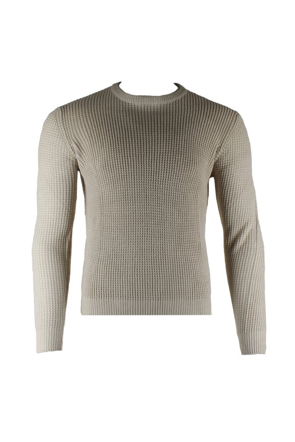Men's Long Sleeve Honeycomb Stitch Crew Neck Sweater Beige 2XL