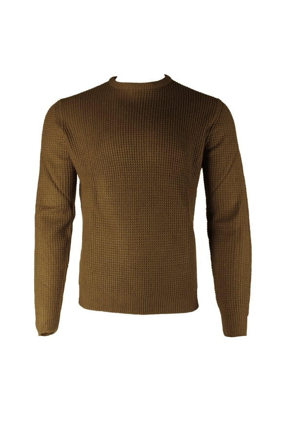 Men's Long Sleeve Honeycomb Stitch Crew Neck Sweater Brown S