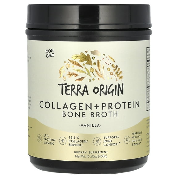 Terra Origin Collagen + Protein Bone Broth, Vanilla, 16.5 oz (468 g)
