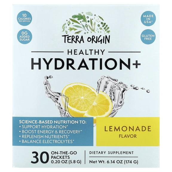 Terra Origin Healthy Hydration+, Lemonade, 30 On The Go Packets, 0.20 oz (5.8 g) Each
