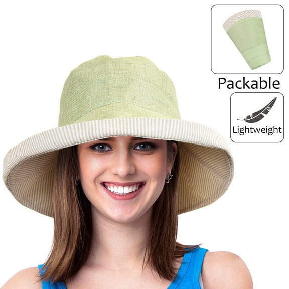 Terra Outdoor Summer Sun Hat for Women, UPF 50+ Fold Up Wide Brim Bucket Hat, Green