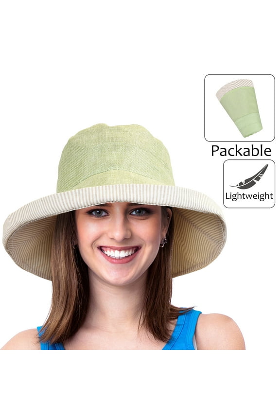 Outdoor Summer Sun Hat for Women, UPF 50+ Fold Up Wide Brim Bucket Hat, Green