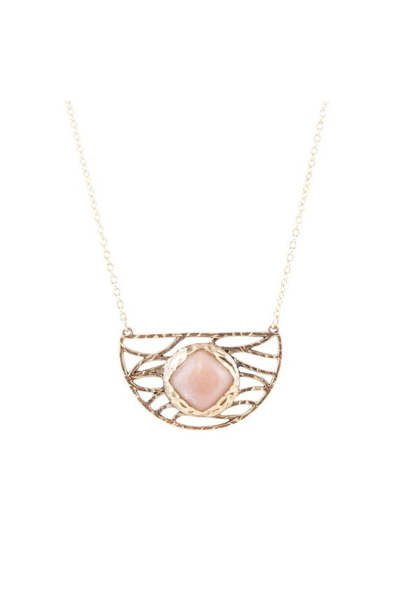 Terra Pink Peach Moonstone and Golden Bronze Necklace
