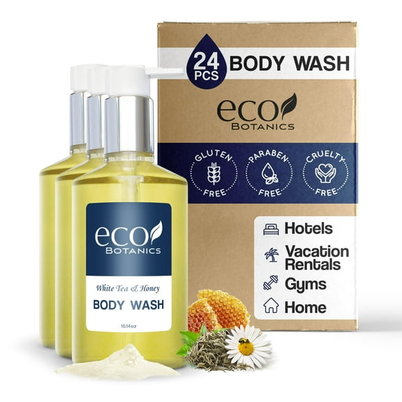Terra Pure | Eco Botanics Body Wash, White Tea & Honey Retail Size Hotel Amenities, 10.14 oz (Case of 24)