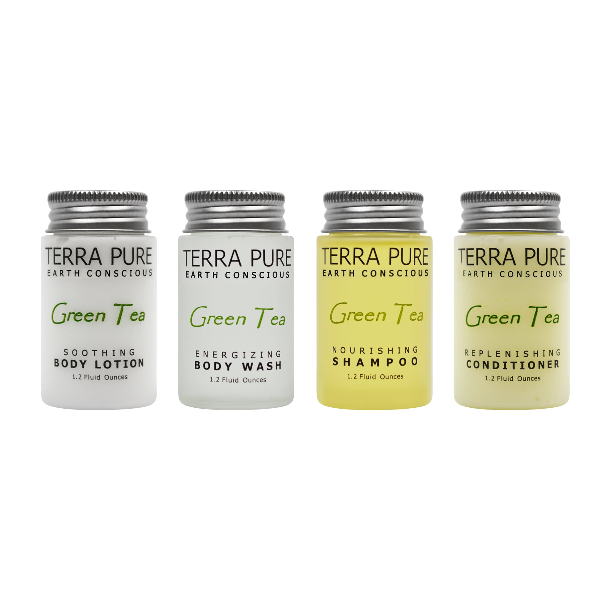Terra Pure Green Tea 1.0 oz. Toiletries Set | 1-Shoppe All-In-Kit Amenities For Hotels, Airbnb & Rentals | Hotel Shampoo & Conditioner, Body Wash, Body Lotion | 80 Piece Travel Set