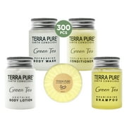 Terra Pure Hotel Soaps and Toiletries Bulk Set | 1-Shoppe All-In-Kit Amenities for Hotels | 1oz Hotel Shampoo & Conditioner, Body Wash, Body Lotion & 1.25oz Bar Soap Travel Size | 300 Pieces