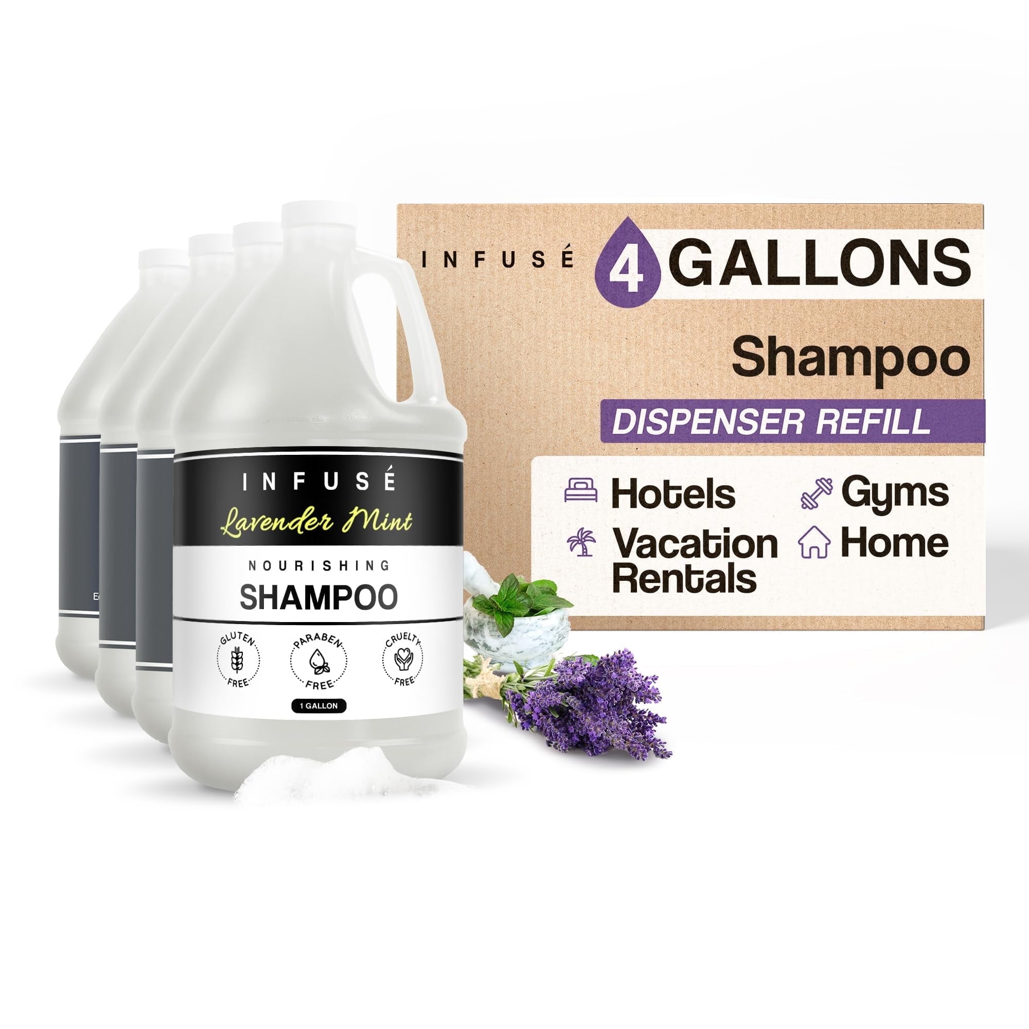Terra Pure Infuse Lavender Mint Hotel Shampoo | 1 Gallon | For Hospitality & Vacation Rentals to Refill Dispensers | (4 Gallons)