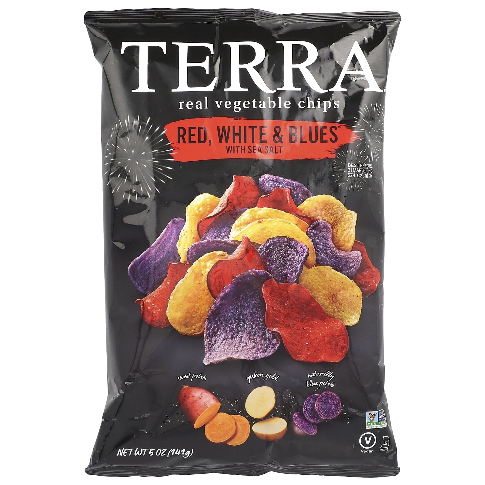 Terra Real Vegetable Chips, Red, White & Blues with Sea Salt, 5 oz (141 g)
