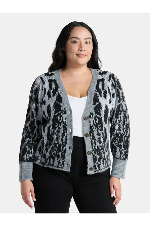 Women's Plus Animal Print Cardigan Sweater, Lightweight, Sizes 0X-5X