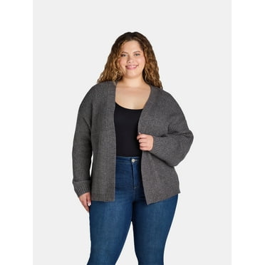 Terra & Sky Black Label Women's Plus Metallic Knit Cardigan Sweater, Midweight, Sizes 0X-5X