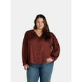 thumbnail image 1 of Terra & Sky Black Label Women's Plus Size Button Front V Neck Blouse with Long Sleeves, 0X-4X, 1 of 5