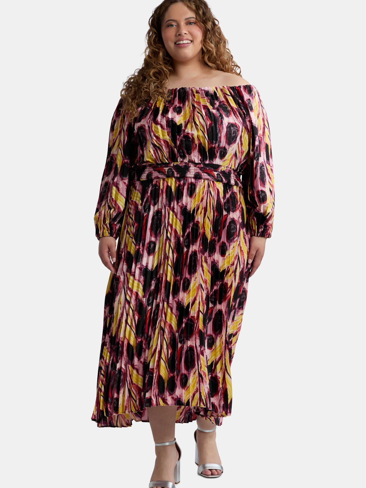 knee length dresses for ladies Plus Size Plaid Off-Shoulder Short Sleeve Midi Dress Blush Pink / 1XL