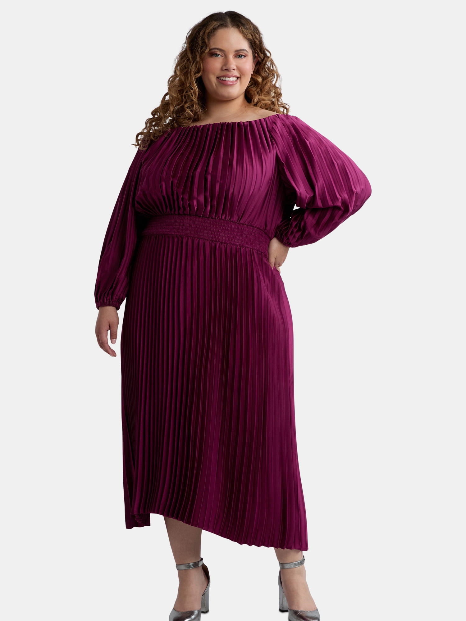 She + Sky Full Size Sleeveless Poplin Woven Midi Dress with Pockets Plus Size
