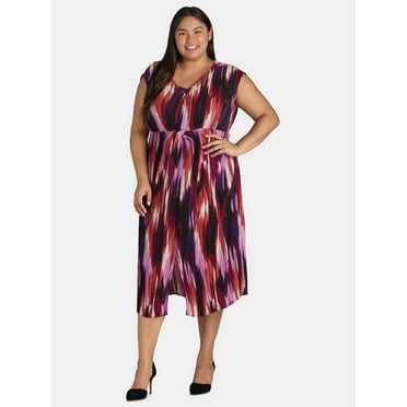 Terra & Sky Black Label Women's Plus Size Plisse Midi Dress, 0X-5X