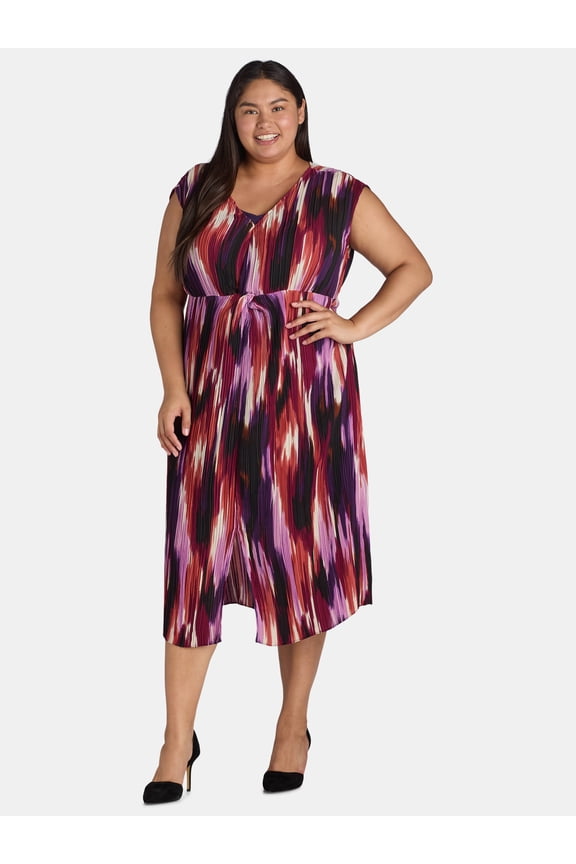 Black Label Women's Plus Size Plisse Midi Dress, 0X-5X