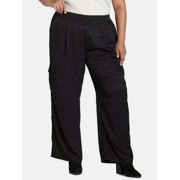 Terra & Sky Black Label Women's Plus Size Satin Mid Rise Pants, 30" Inseam, 0X-4X