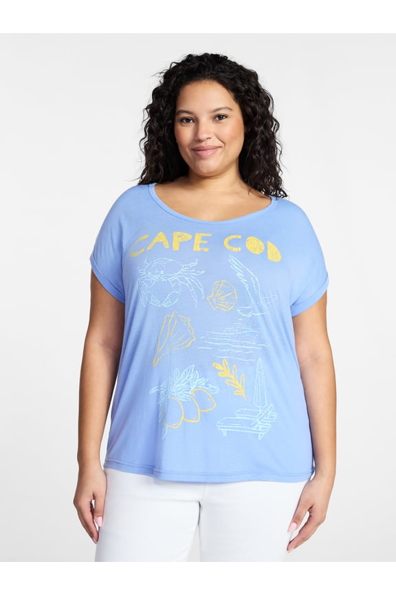 Women's Plus Size Cape Cod Graphic Tee with Short Sleeves, Sizes 0X-5X