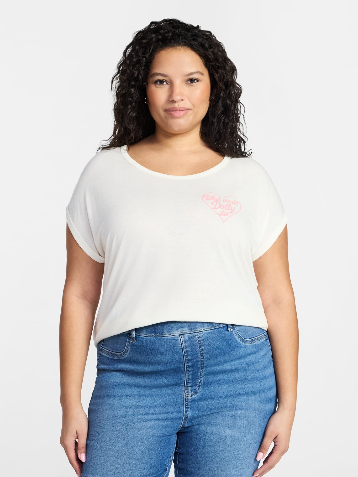 Terra & Sky Women's Plus Size Dolly Parton Graphic Tee with Short Sleeves, Sizes 0X-5X