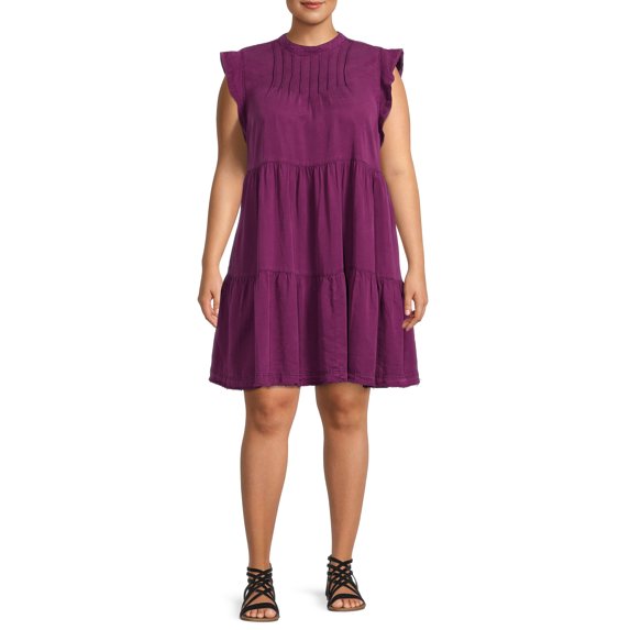Terra & Sky High Neck Short Sleeve Relaxed Fit Tiered Dress (Women's Plus), 1 Count, 1 Pack