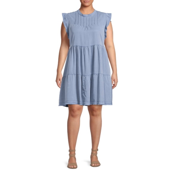 Terra & Sky High Neck Short Sleeve Relaxed Fit Tiered Dress (Women's Plus), 1 Count, 1 Pack