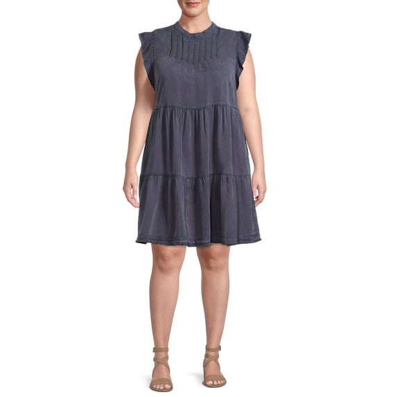 Terra & Sky High Neck Short Sleeve Relaxed Fit Tiered Dress (Women's Plus), 1 Count, 1 Pack