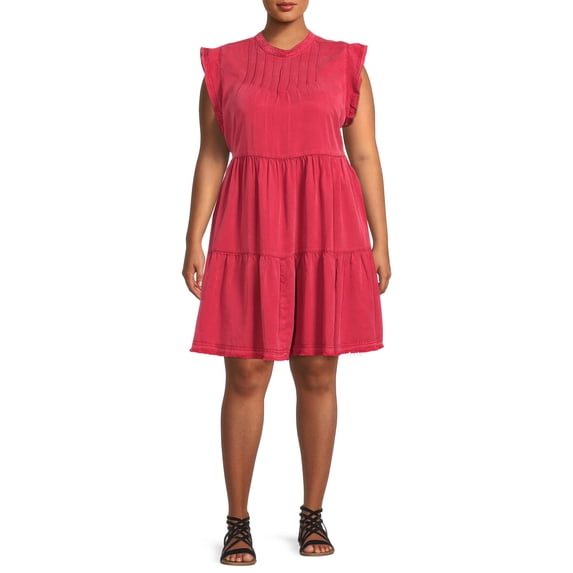 Terra & Sky High Neck Short Sleeve Relaxed Fit Tiered Dress (Women's Plus), 1 Count, 1 Pack