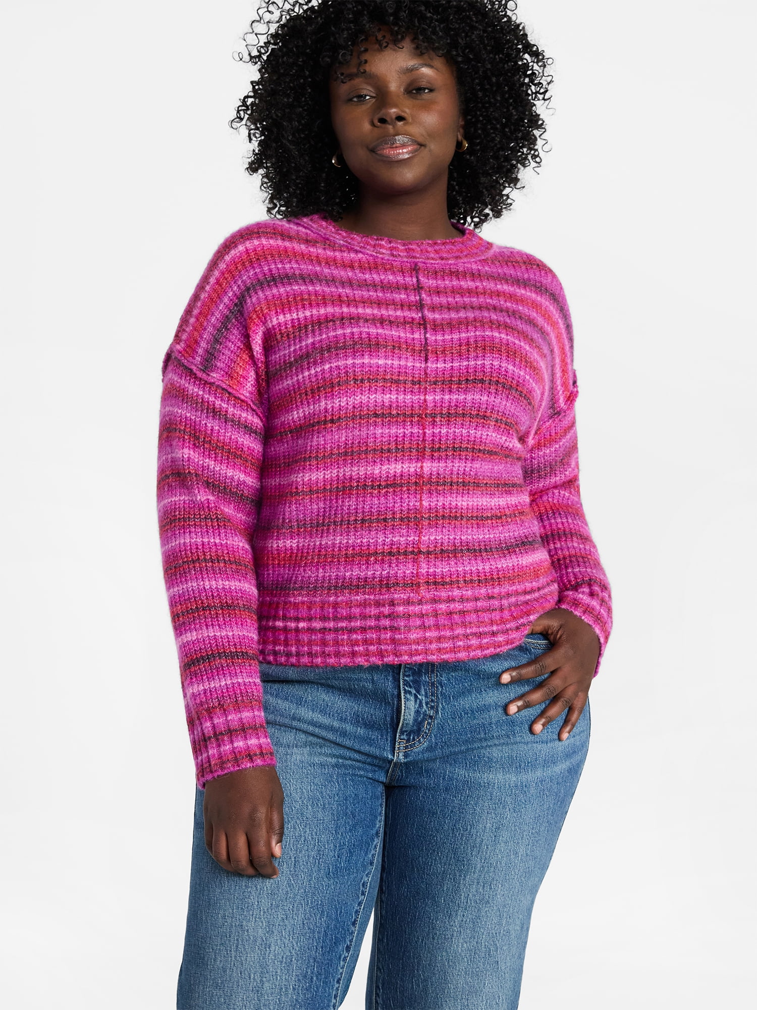 Terra & Sky Women’s Plus Space Dye Crewneck Sweater, Lightweight, Sizes 0X-5X