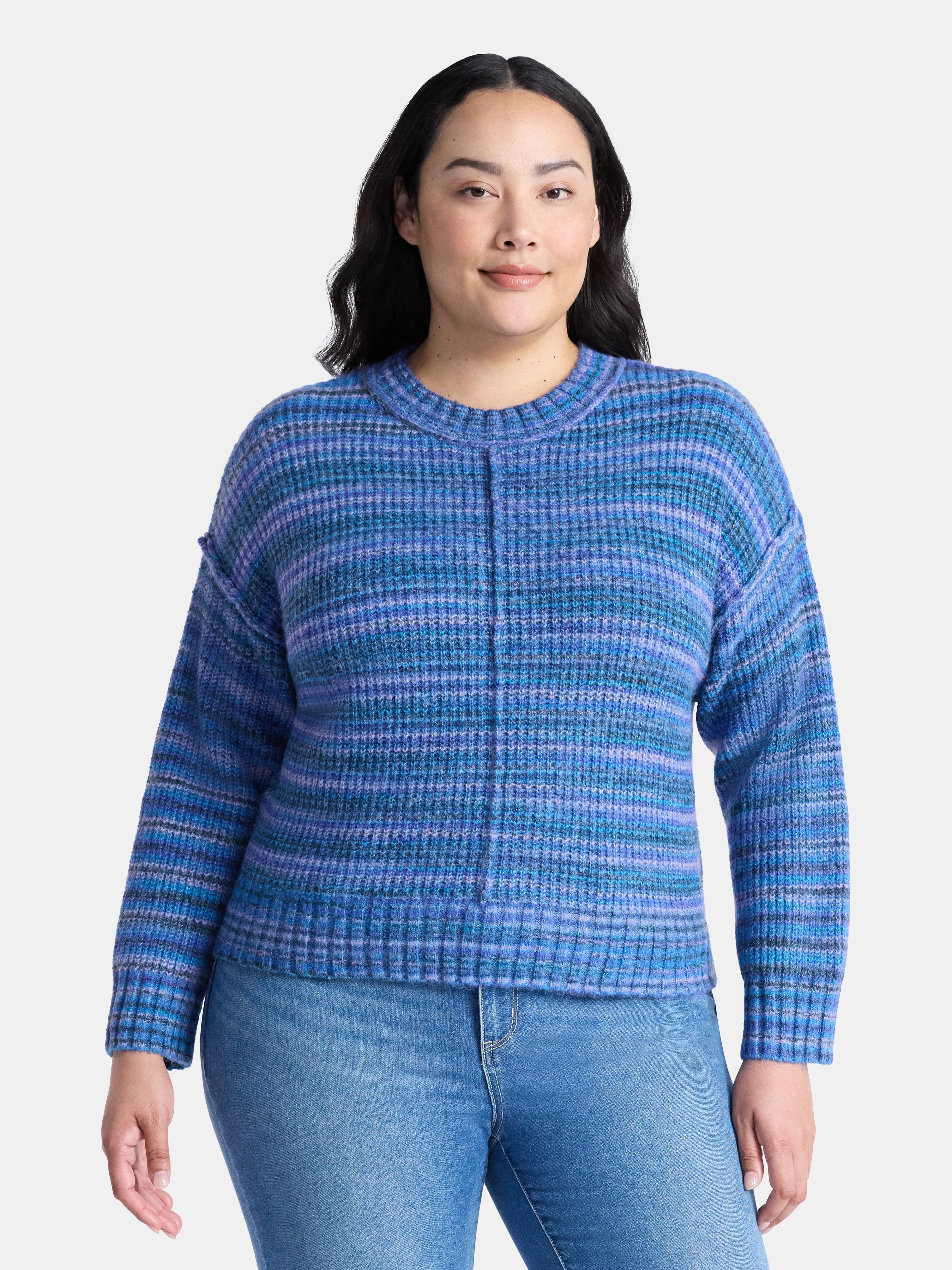Terra & Sky Women’s Plus Space Dye Crewneck Sweater, Lightweight, Sizes 0X-5X