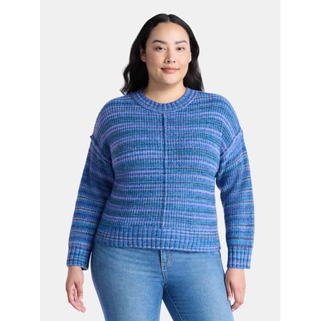 Terra & Sky Women’s Plus Space Dye Crewneck Sweater, Lightweight, Sizes 0X-5X