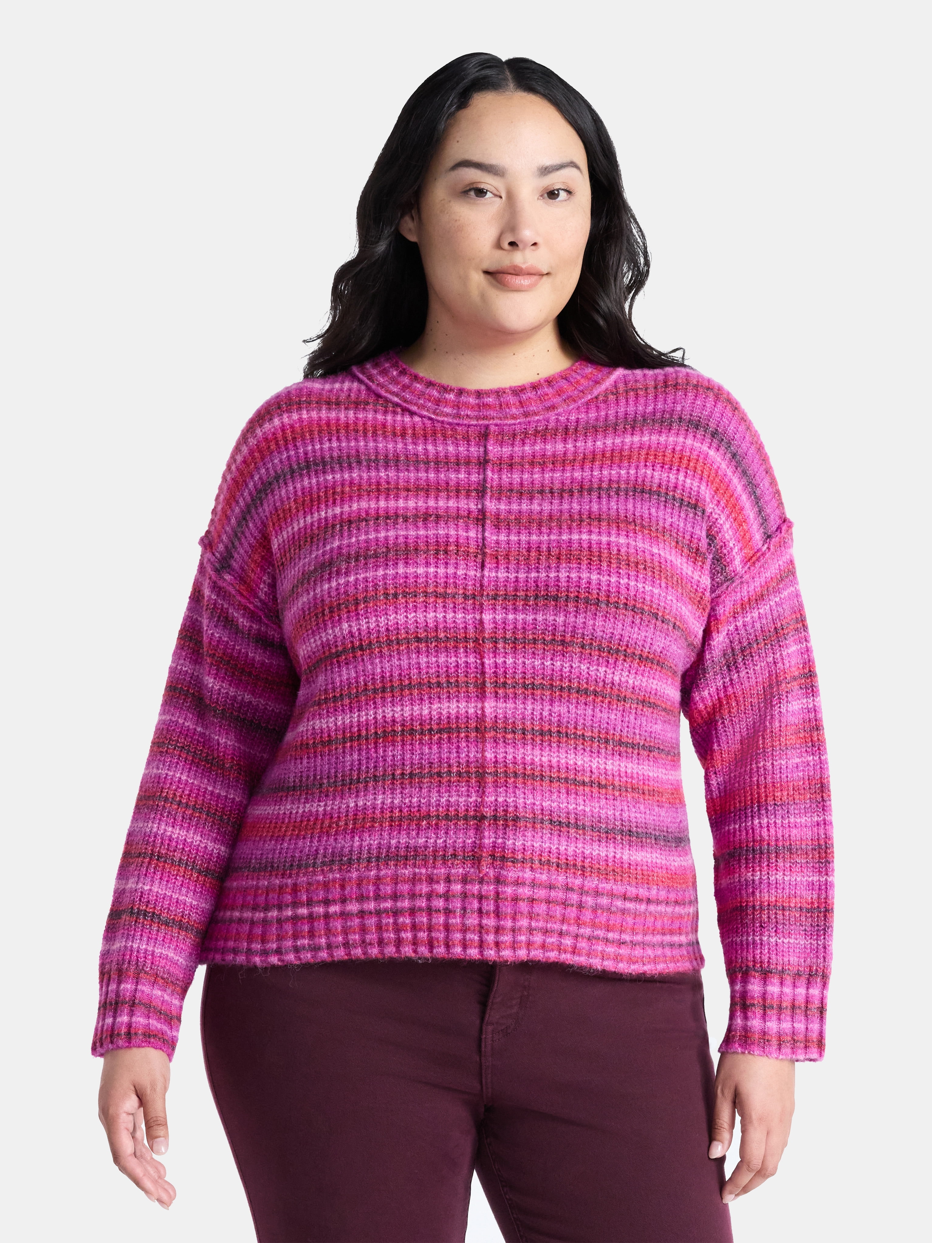 Space Dye Sweater with Striped Eyelash Yarn