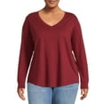 thumbnail image 1 of Terra & Sky Long Sleeve V Neck T-Shirt (Women's Plus) Maroon, 1 of 5
