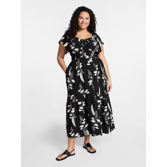 Terra & Sky Women's Plus Size Sweetheart Maxi Dress with Flutter Sleeves, Sizes 0X-4X
