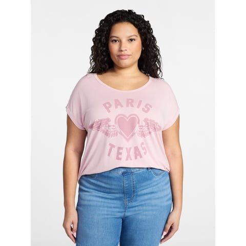 Women's Plus Size Paris Texas Graphic Tee with Short Sleeves, Sizes 0X-5X