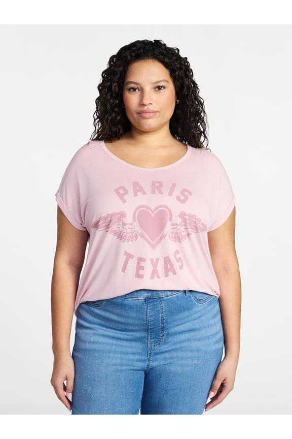 Women's Plus Size Paris Texas Graphic Tee with Short Sleeves, Sizes 0X-5X