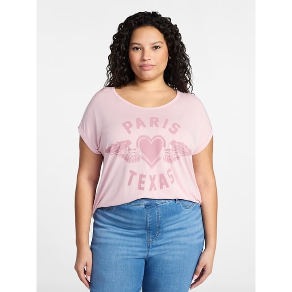 Terra & Sky Women's Plus Size Paris Texas Graphic Tee with Short Sleeves, Sizes 0X-5X
