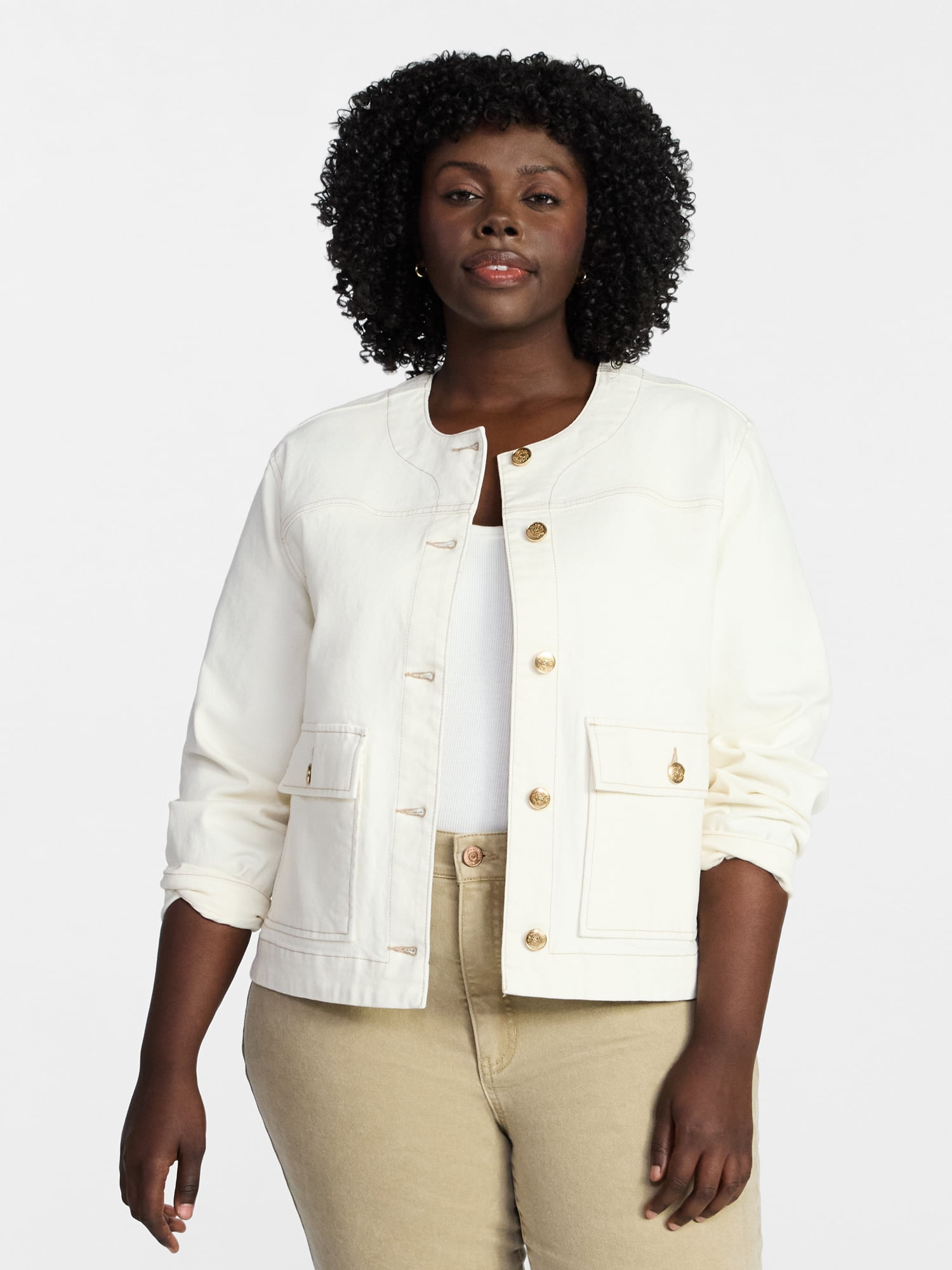 Terra & Sky Women's Plus Denim Lady Jacket With Pockets, Sizes 0X-5X