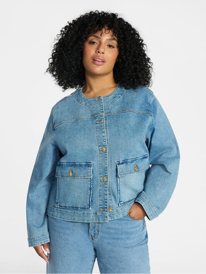 Terra & Sky Women's Plus Denim Lady Jacket With Pockets, Sizes 0X
