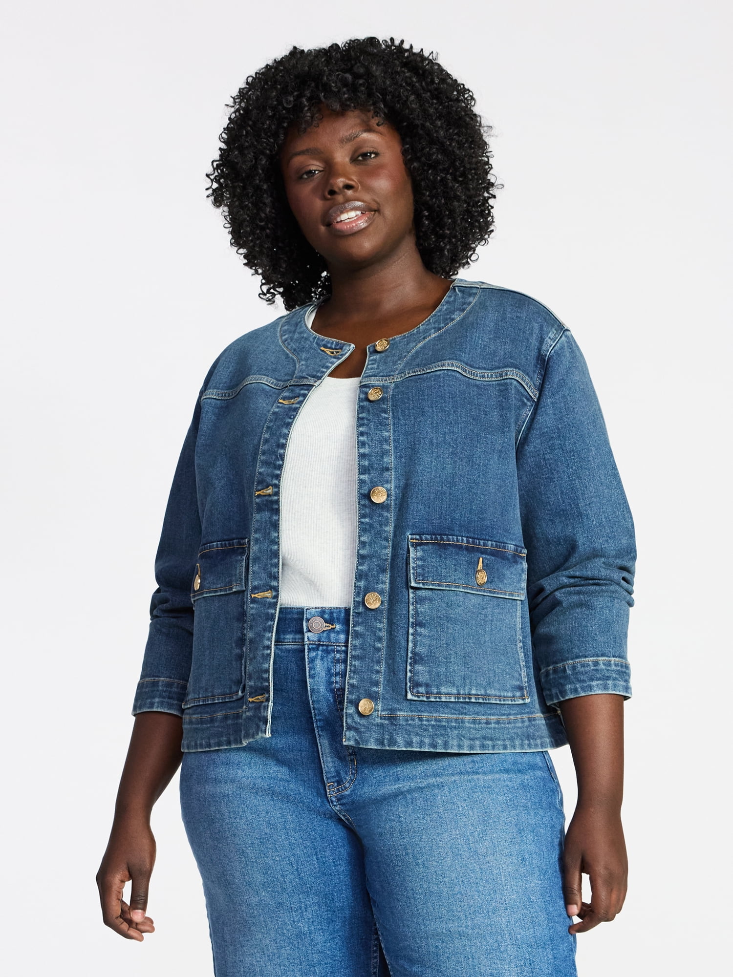 Terra & Sky Women's Plus Denim Lady Jacket With Pockets, Sizes 0X-5X