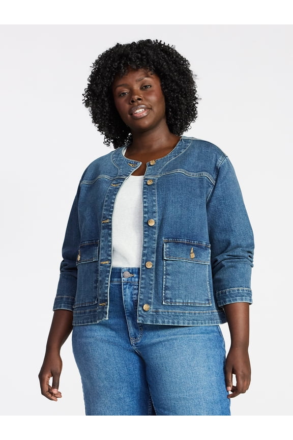 Women's Plus Denim Lady Jacket With Pockets, Sizes 0X-5X