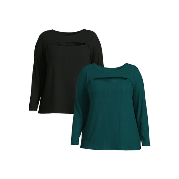 Terra & Sky Plus Size Cut Out Knit Top, 2-Pack