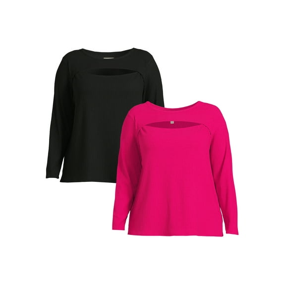 Terra & Sky Plus Size Cut Out Knit Top, 2-Pack