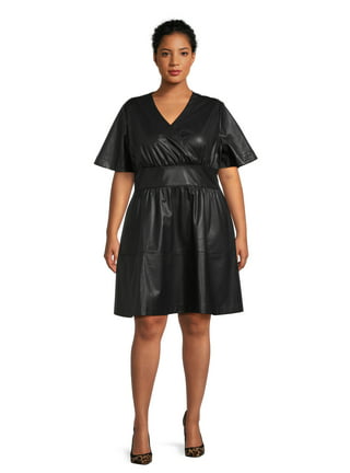 MRULIC dresses for women 2022 Sexy Black Faux Leather Short Dress Halter  Top Short Club Dress Wet Look Latex Push Up Bra Mini Dress Women's Casual