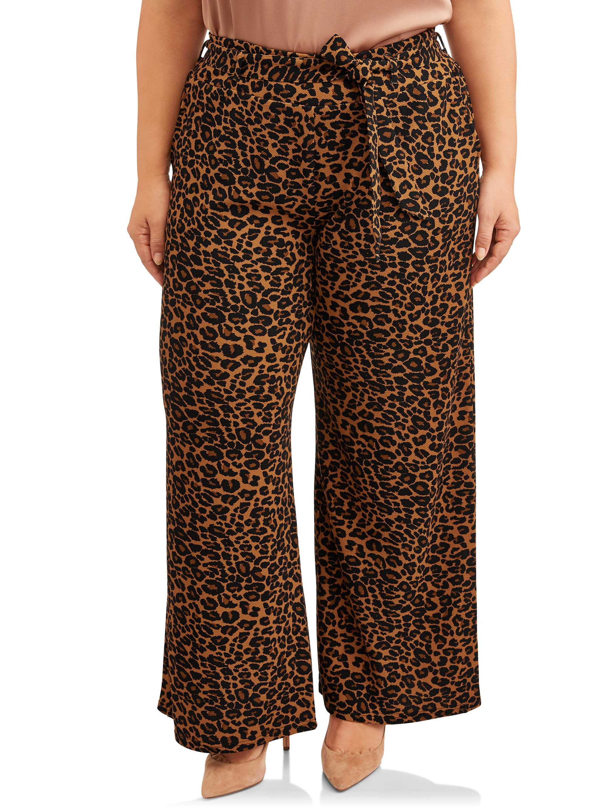 Plus Leopard Print Woven Wide Leg Trousers  boohoo