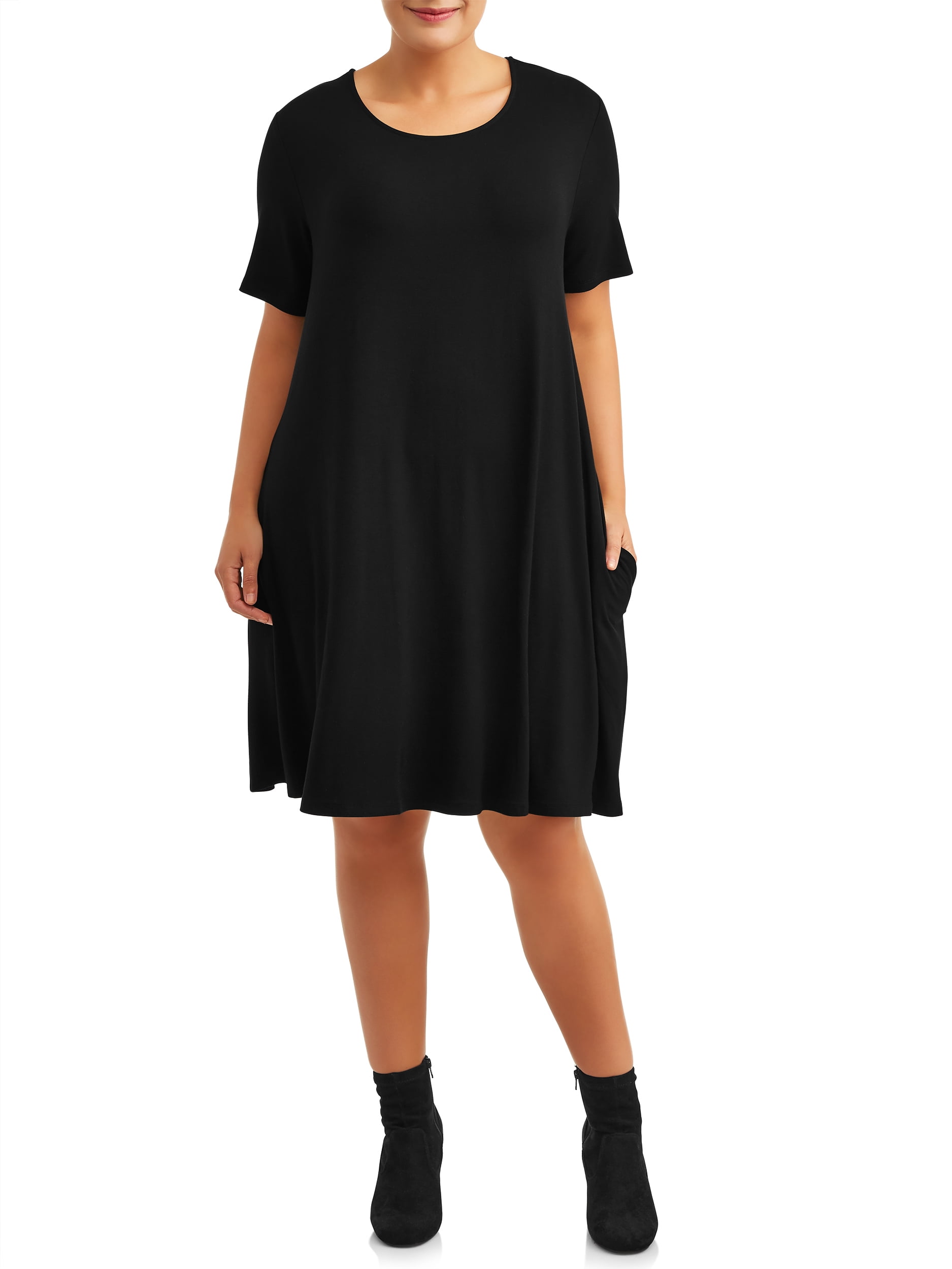 Terra & Sky Plus Size Short Sleeve Knit Dress with Pockets 