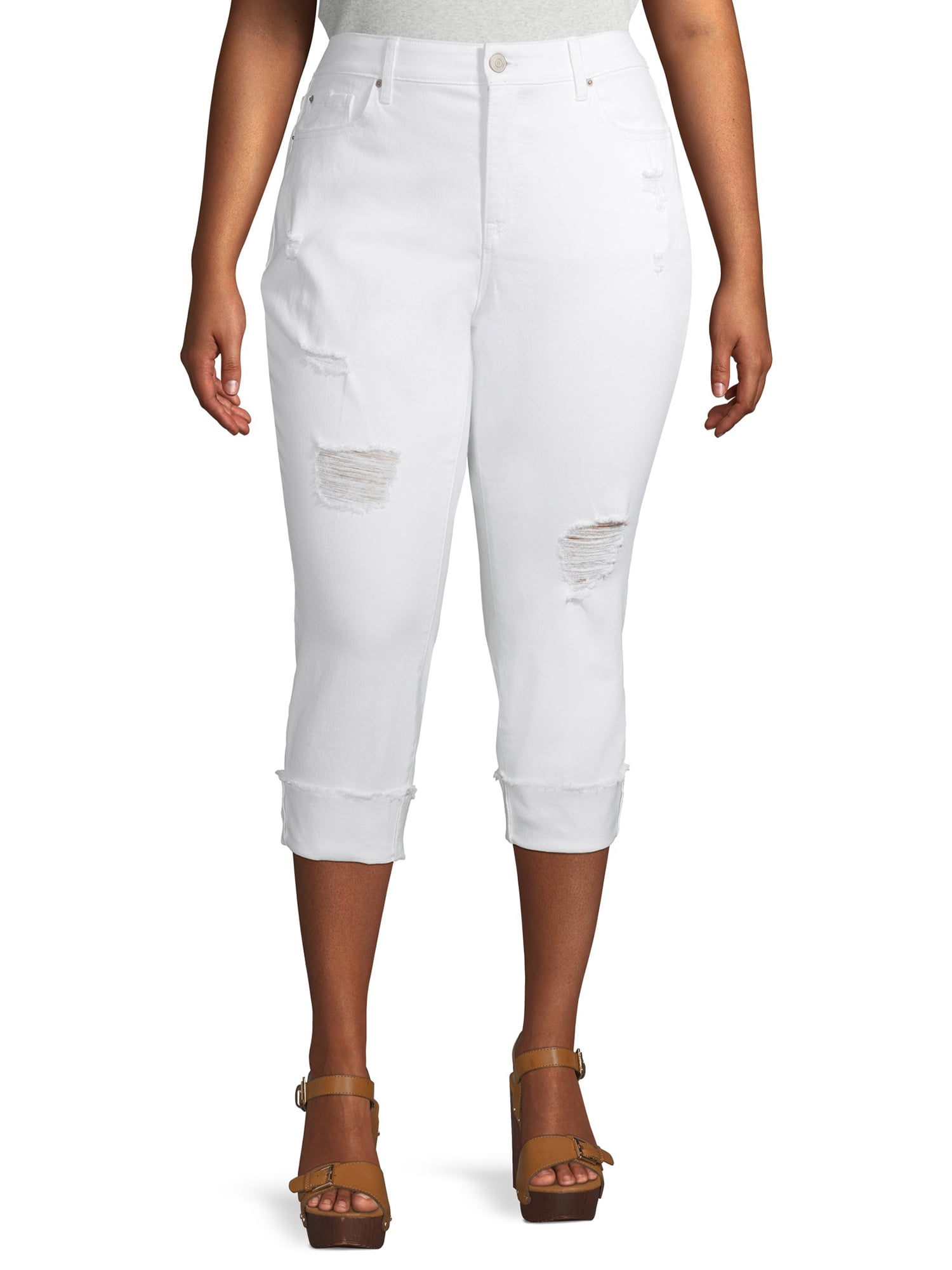 Terra & Sky White Capri Pants for Women