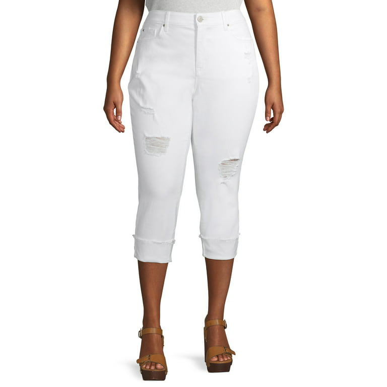 Terra & Sky Plus Size Skinny Denim Capri Jeans With Roll Cuff