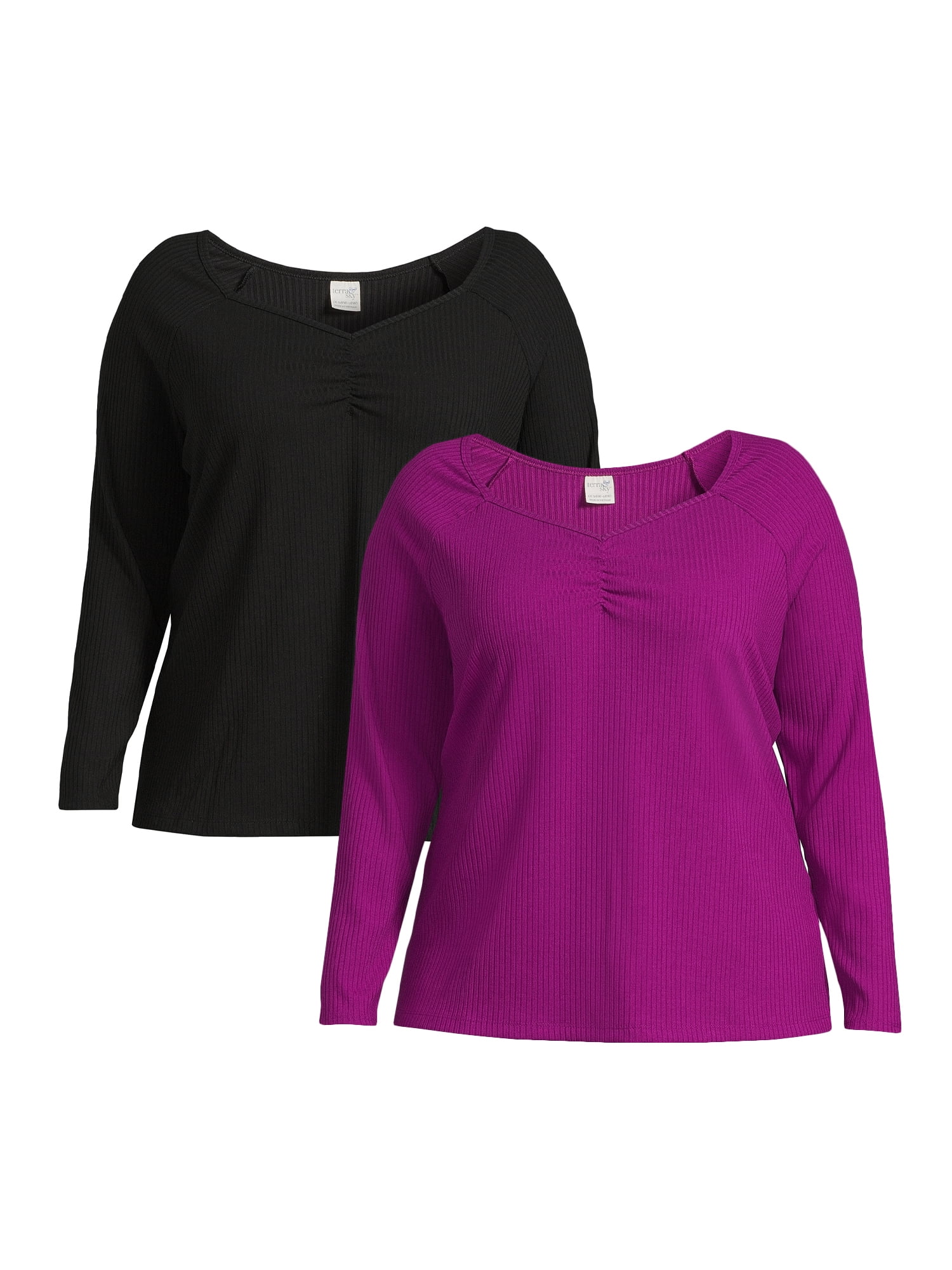 Terra & Sky Plus Size Sweetheart Rib Top, 2-Pack