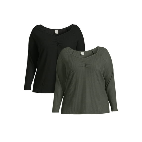 Terra & Sky Plus Size Sweetheart Rib Top, 2-Pack